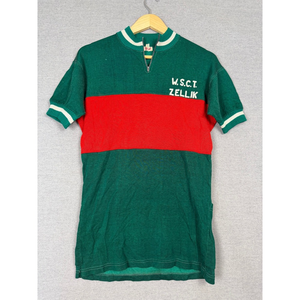 Vintage WSCT Zellik Italian Cycling Jersey Green Red XS Quarter Zip Wool 50s 40s